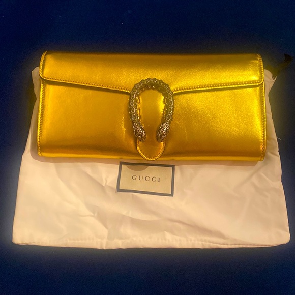 Gucci Handbags - Gucci Dionysus Gold Clutch
